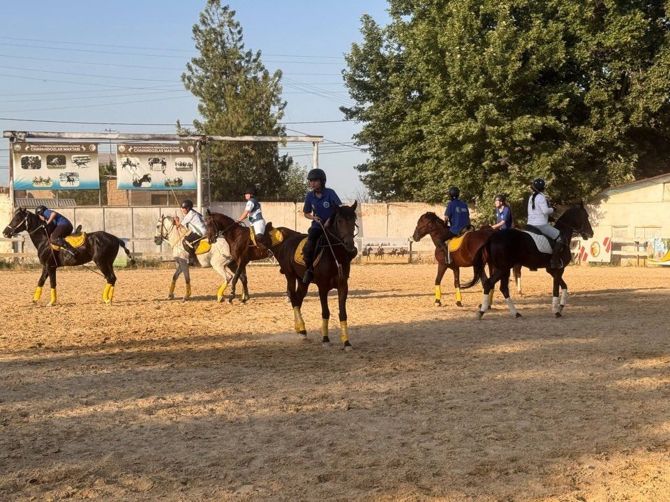 Samarqandda kechki quyosh nurida chavandozlar